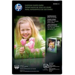 HP Everyday Photo Paper, Glossy, 52 Lb, 4 X 6 in. (101 X 152 Mm), 100 Sheets